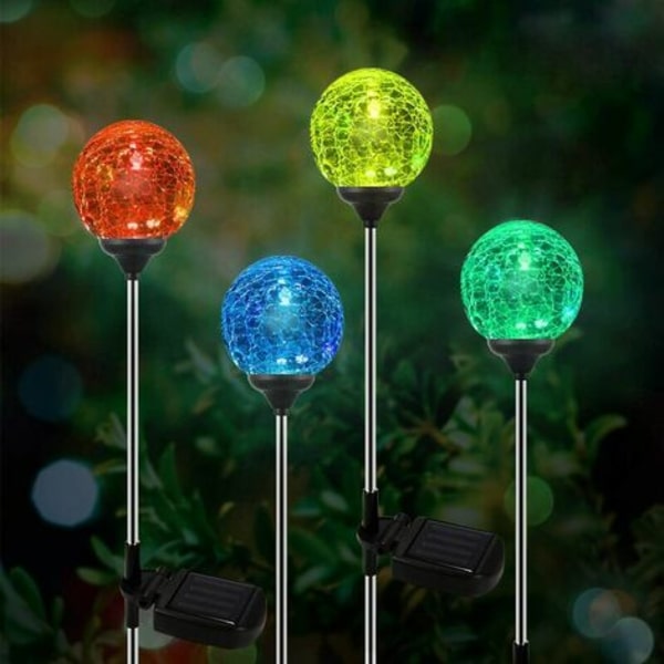 LED Solar Garden Light Set med 4 glaskulor, LED Solar Globe Stakes, Färgskiftande LED Trädgårdslampor för utomhusbruk, Garde