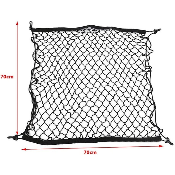 Netopbevaringsnet, 70 * 70 cm bilopbevaringsnet Stræk Elastisk lastbilnet Netopdeler sikkerhedsbarriere Nylon bagagerumsorganisator med 4 kroge