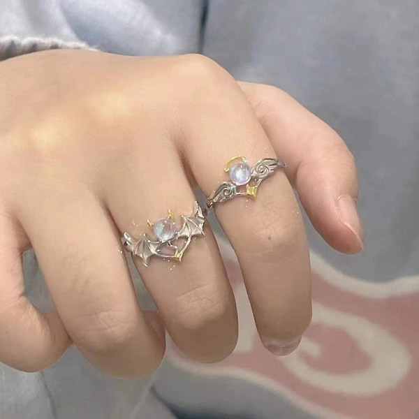 Par Ring Öppning Justerbar Män Kvinnor Lysande Faux Moonstone Finger Ring För Bröllop A