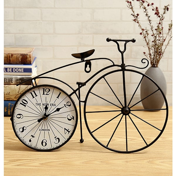Jern vægur hjemme soveværelse lydløst ur personlighed ur, sort cykel, 37,5 * 5 * 27 cm,