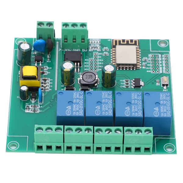 4-kanals WIFI Relémodul ESP8266 Utviklingskort Trådløs Kontroll DC7 12V 5V USB