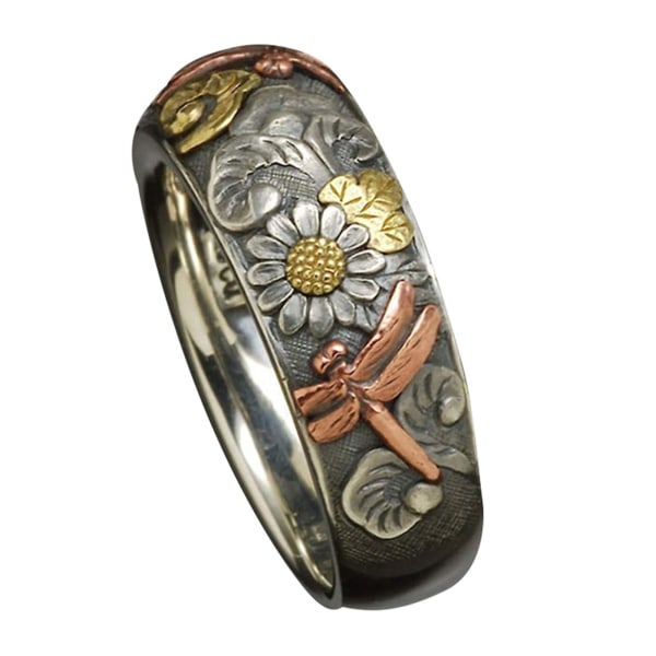 Kvinnor Män Elegant solrosmönster Dragonfly Design Finger Ring Band Smycken US 11