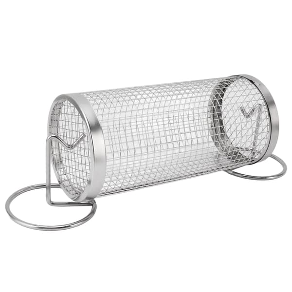 Grillkurv i rustfrit stål, cylinder, rullegaffel, krog til udendørs camping