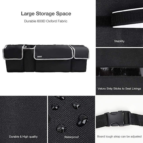 Car Organizer, Trunk Opbevaring og Trunk Organizer tilbyder dig den størst mulige opbevaringsplads. Brug den som bagageopbevaring på bagsædet og frigør den