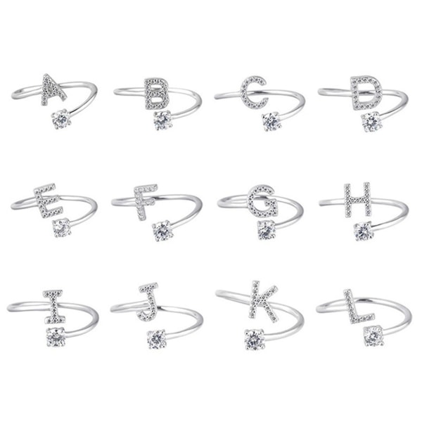 Ring Justerbar Open End Koppar Brev Kvinnor Finger Smycken För Dejting Y