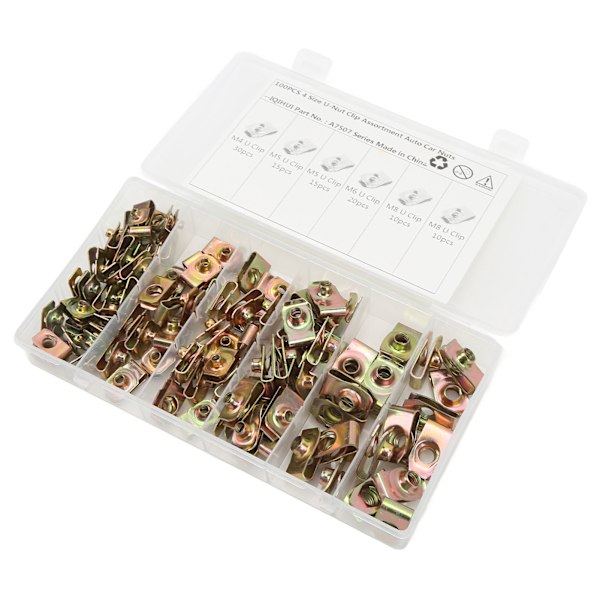 U-Mutter Kit 100 STK Rostfritt Stål Färgad Galvaniserad Insatsmutter Clip Mutter Set för Bil