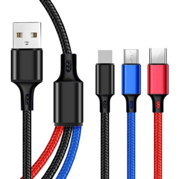 1 Multi USB laturi Nylon -punottu kaapeli Micro USB Type C -liittimillä iPhonelle, Samsung Galaxylle, tableteille, OnePlusille, LG:lle, Kindlelle, PS4:lle, PS5:lle ja muille