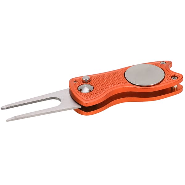Golf Green Fork Rustfrit Stål Foldbar Divot Reparationsværktøj Magnetisk Orange Knap