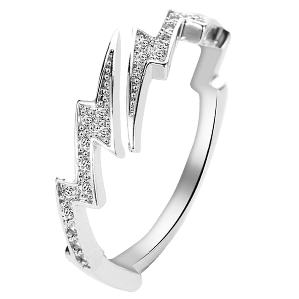Kvinnor Creative Lightning Shape Cubic Zirconia Inläggningar Öppna Ring Finger Smycken Silver