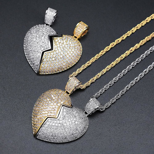 2 in 1 Heart Patchwork kaulakoru Hip Hop -tyylinen riipus miesten ja naisten asusteet Gold Silver Patchwork Pair
