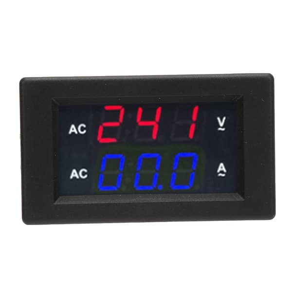 Digital LED voltmeter/strømmåler - AC 100-300V, 0-10A (rød/blå)