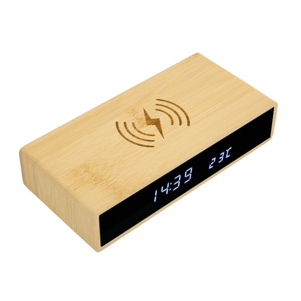 Trådlös Laddning Bambu Digital Väckarklocka Multifunktionell LED-Display Trendig Design