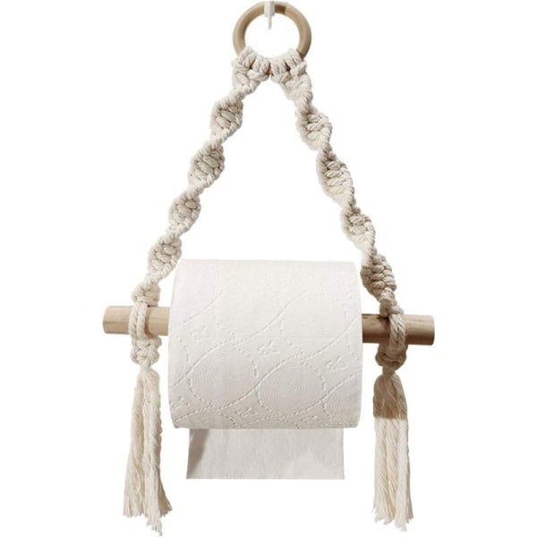 Toalettpappershållare, vävd Macrame Toalettrullehållare för toalett badrum, handgjorda badrumshängande portar (krokfria)