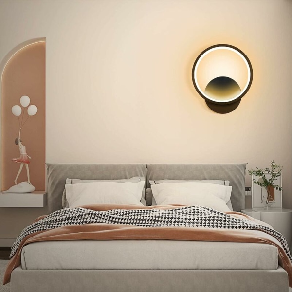 LED væglampe soveværelse sengelampe ganglampe dekorativ lampe (sort rundt varmt lys 220V)，til indendørs og udendørs