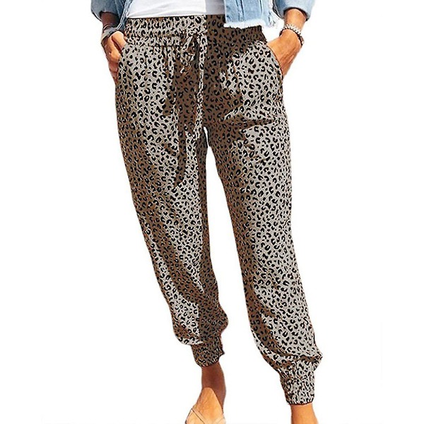 Stretch-träningsbyxor i leopard med dragsko för kvinnor Khaki L