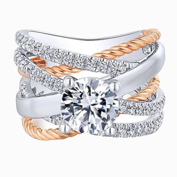 Mode Kvinnor Cross Dual Color Rhinestone Ring Förlovning Bröllop Smycken Gift US 7