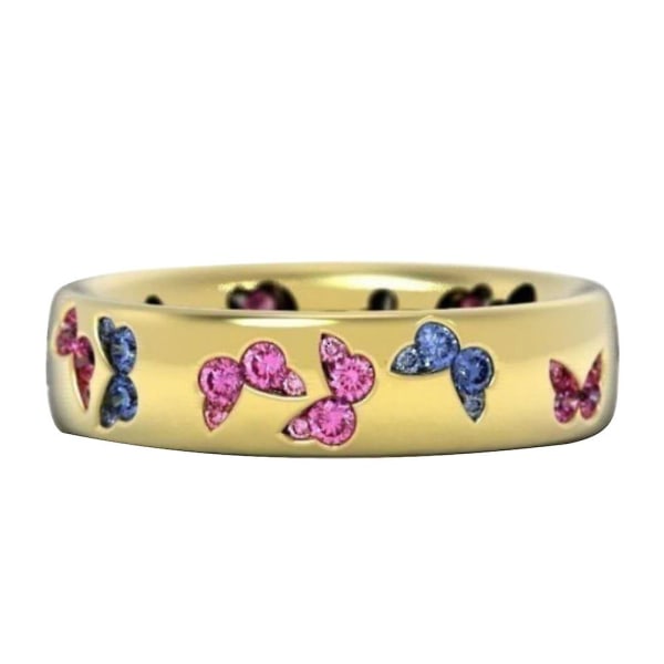 Mode Kvinnor Fjäril Cubic Zirconia Inläggningar Finger Ring Bröllopsfest smycken Pink and Blue US 10