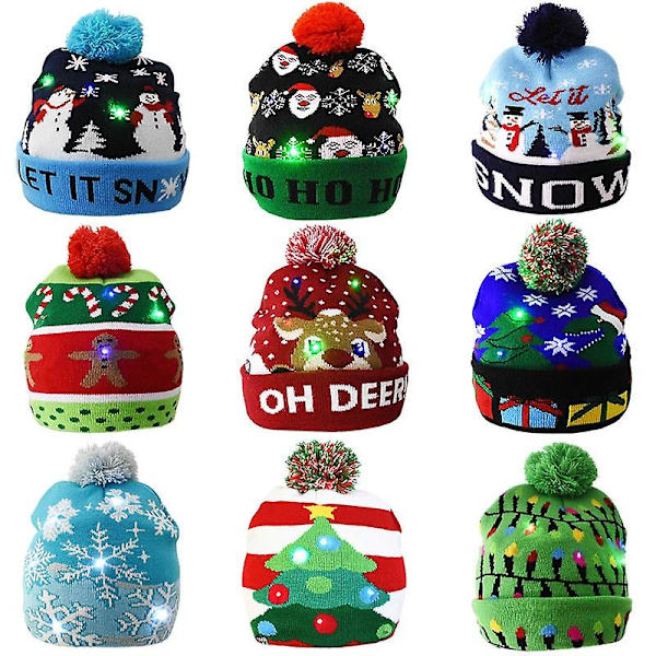 1 stk Led Julehuer Sweater Strikket Beanie Blue