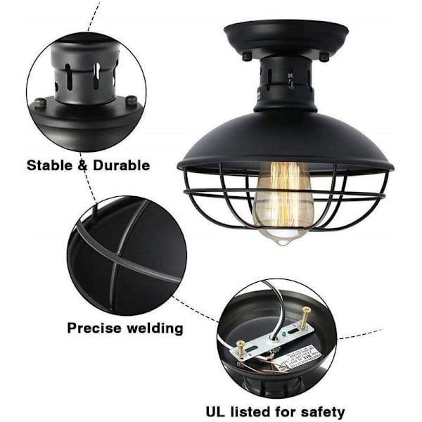 Attic sort shell loftslampe, amerikansk retro industriel stil indendørs loftslampe, velegnet til E27 pærer, velegnet