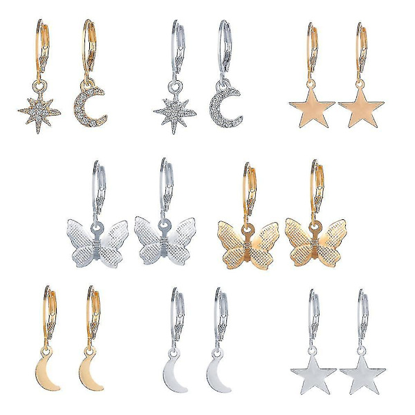 8st Örhängen Set Butterfly Metalllegering Örhängen Star Moon Örhängen för födelsedagspresent