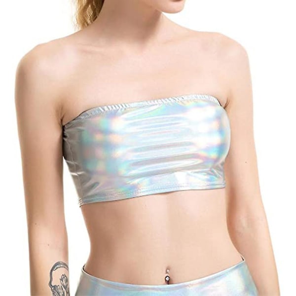 Kvinders skinnende stropløse Crop Stage kostumer Multicolor L