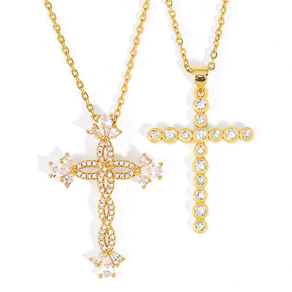 Halsband Vintage Zircon Cross Modesmycken Ac8562 B