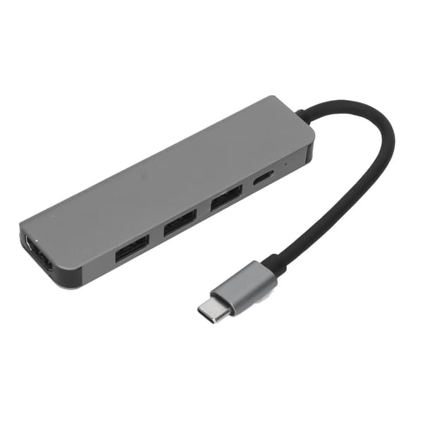 5-i-1 Typ C Hub Typ C till HD Multimedia Interface USB3.0 2 USB2.0 USB C PD Stöd 4K 30Hz Plug and Play USB C Hub Grå