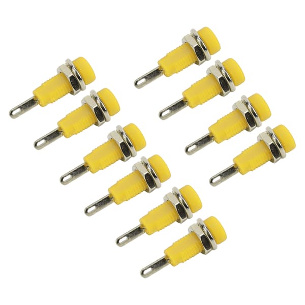 Gul 2 mm Banana Jack Panel Socket Extended Post Plug Adapter för elektroniskt instrument (10st J.40003)