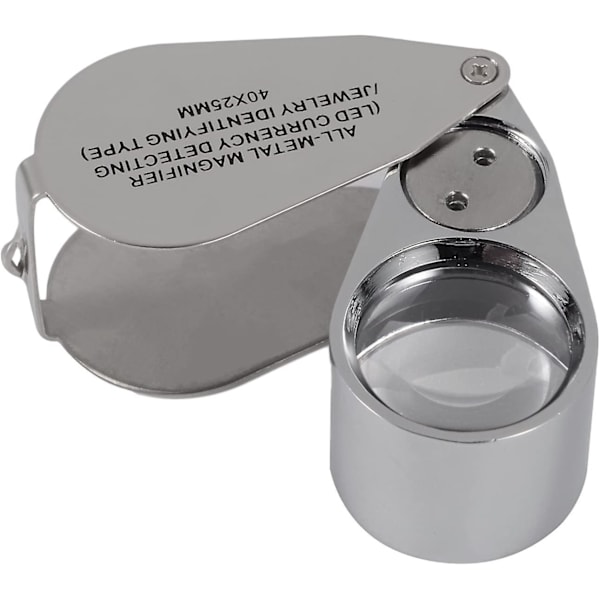40x fuldmetalbelyst smykkelup, Xyk Folding Scientific Document Juveler's Lup Lens Eye Lupp med LED- og UV-lys Fdj02