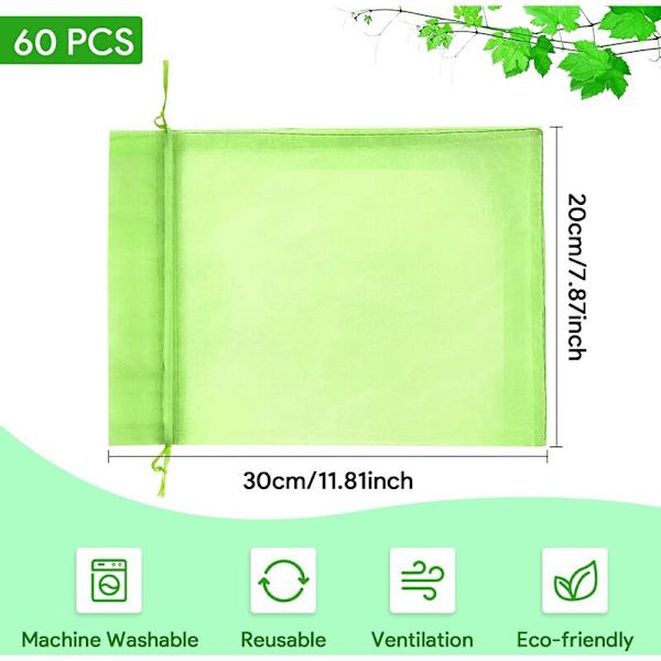 Fruktskyddspåse 60 delar, vindruvsskyddspåse 20x 30cm Garden Organzapåse med dragsko mot geting Drosophila