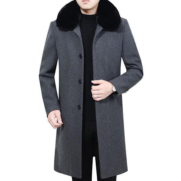 Fars efterår og vinter mellemlange tykke uldne frakke Grey 2XL
