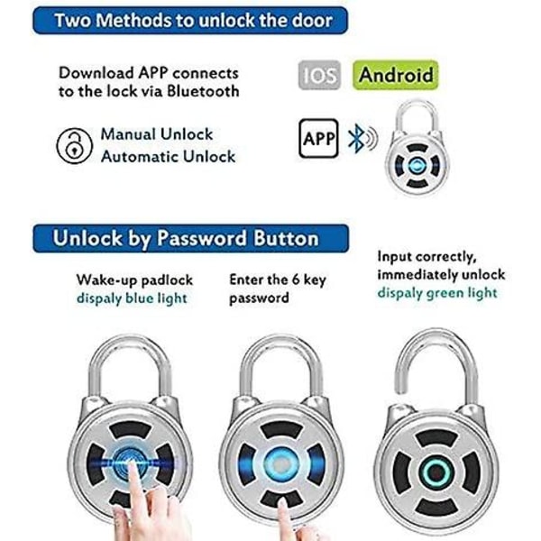 Bluetooth Lock Smart Padlock Security Salasana Riippulukko Matkapuhelimen lukituksen avaaminen Smart Ios Android App Ohjaustuki Ovikaappi Matkalaukku Reppu Bi