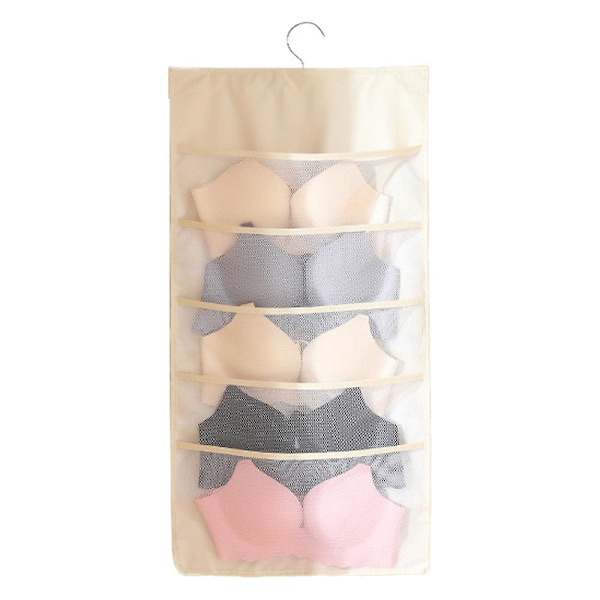 Multifunktionel hængende garderobe Dobbeltsidet hængende opbevaringstaske style1 beige