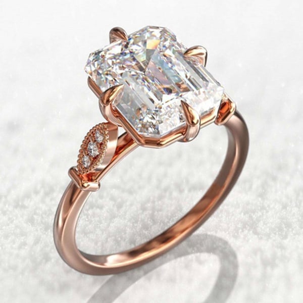 Klassiska kvinnor Ring Rose Gold Inläggningar Faux Crystal Finger Ring Smycken Tillbehör US 9
