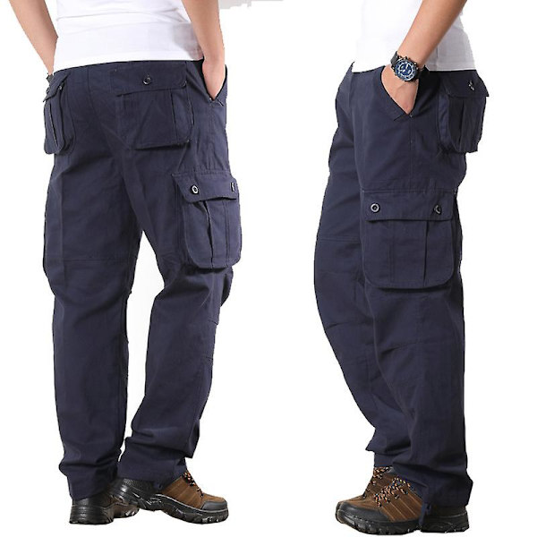 Enfärgade Cargo-byxor för män Navy Blue 34
