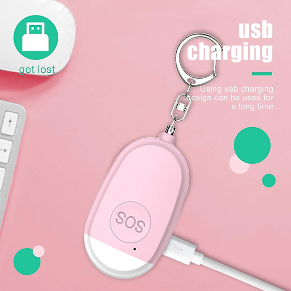 2kpl USB Ladattava Turvallinen Henkilökohtainen hälytys Sireeni Naisten Lapset Vanhemmille Pink White