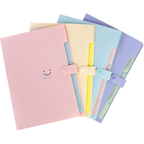 Elev opbevaringsmappe taske-pink+beige+blå-grøn+lilla 4stk