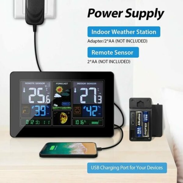 Väderstation med trådlös sensor DCF Radiotermometer Hygrometer Barometer Digital inomhus utomhus Månfas 9-i-1