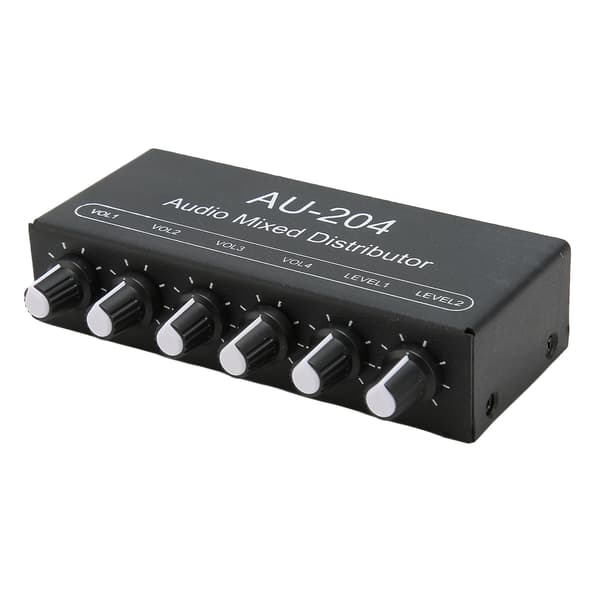 Stereo Ljudsignalmixer 2 in 4 ut 3,5 mm Interface Stereo Hörlursförstärkare Mixer för Studio och Scen DC 5‑15V