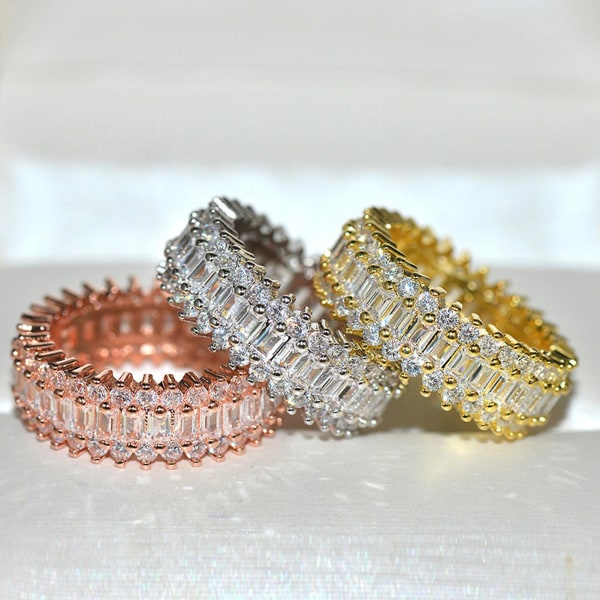 Kvinnor Creative Glittrande Cubic Zirconia inläggningar breda band ringar smycken present Golden US 6