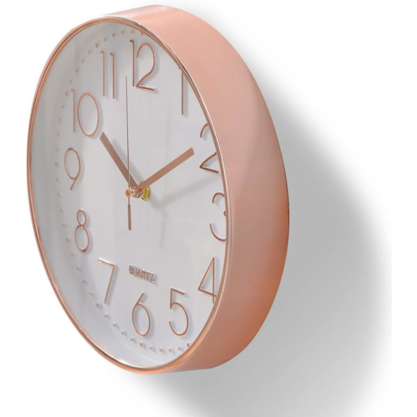 Modern väggklocka, stor 30 cm tyst dekorativ rund klocka för sovrum, vardagsrum, kök, hem, kontor (roséguld)