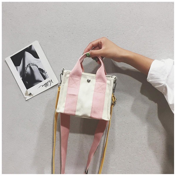 Damväska Ny fyrkantig canvasväska med dubbla användningsområden Koreansk version Kontrastfärg Single Shoulder Messenger Handväska Mjuk canvasväska A916-292 Pink