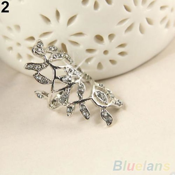 Dammode glänsande rhinestone ihåliga blad led pansar knogring smycken Golden