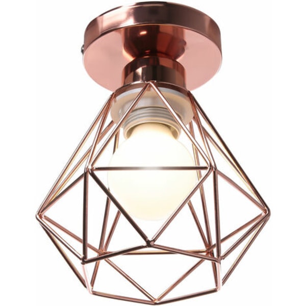 Moderne industriel loftslampe E27 loftslampe 16 cm diamantskærm til entré i soveværelset - rosa guld - rosa guld