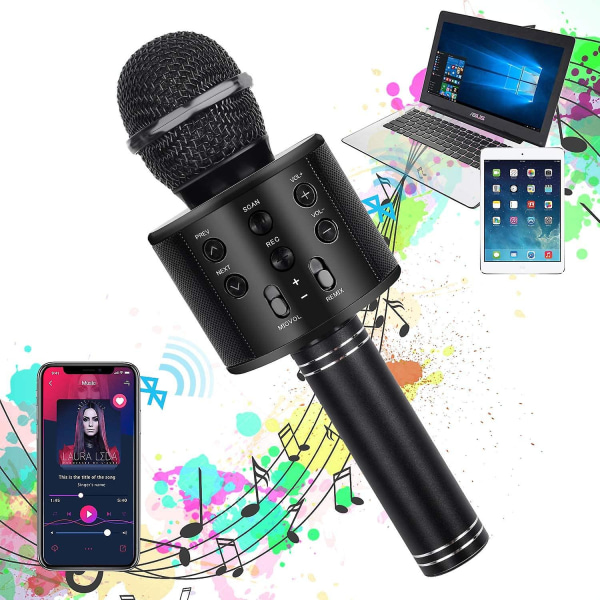 Mikrofon, Trådlös Bluetooth Karaoke Mikrofon Barn, Bärbar 4-i-1 handhållen mikrofonmaskin, Hemma Ktv-spelare med högtalare och inspelning