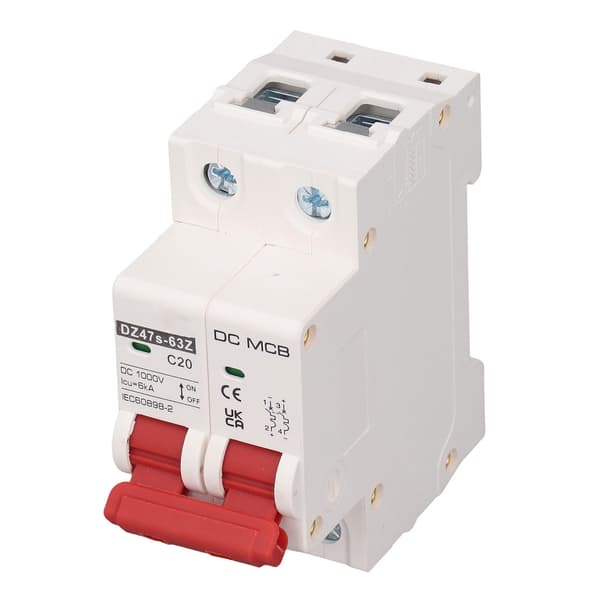 Miniatyrstrømbryter 2P 6000A Brytekapasitet 20A Pa66 Hus Solcelle DC1000V