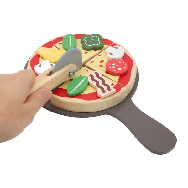 Pedagogisk pizzaleksak i trä för barn, högsimuleringslek