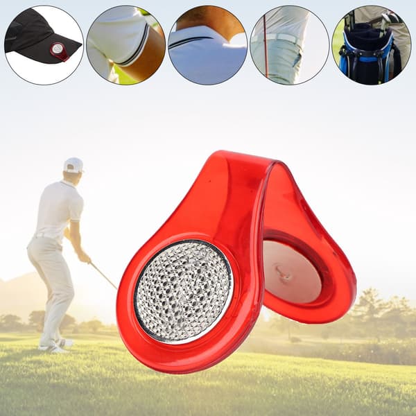 Rød Magnetisk Golfballmarkør i Rustfritt Stål Hattklips Multifunksjonelt Golftilbehør