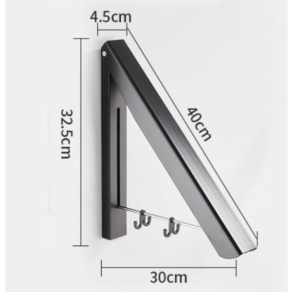 Infällbart klädställ - Väggmonterat hopfällbart klädställ, aluminium, 2 ställ med stång (53-80 cm)