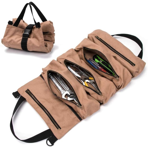 Stor multi-pocket værktøjsnøgle Rulletaske Roll Up Tools Taske Værktøjsorganisering, spand, Roll Up Tool, Handy Small Tools, Bæretaske (brun),